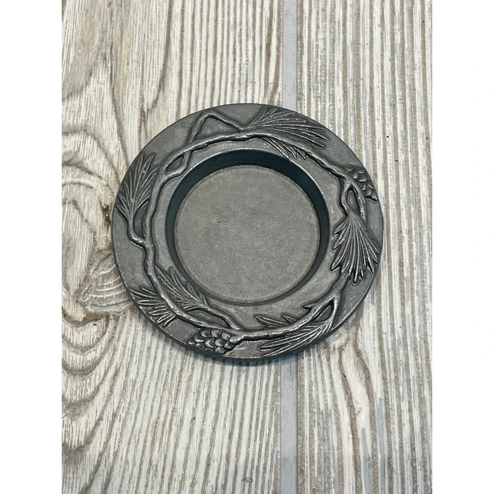 Vintage Pewter Pine Cone Candle Snuffer and Coaster Set Rustic Woodland Decor